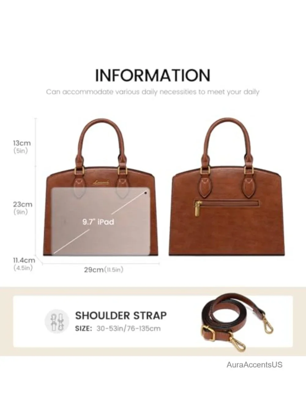 PU Leather Tote Shoulder Bag Satchel Medium Vintage Retro Handbag